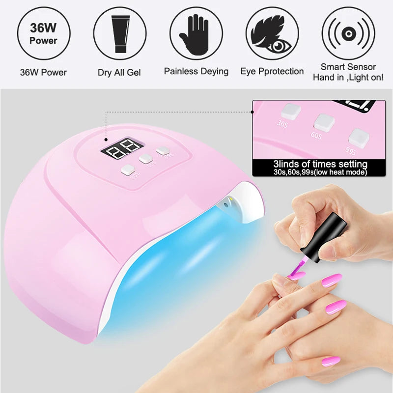 Kit Complet Manucure - Vernis à Ongles Gel avec Lampe UV & Ponceuse Électrique